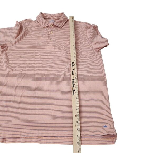 Peter Millar Polo Shirt Mens Medium Orange Striped Seaside Wash Golf Preppy - Picture 10 of 11